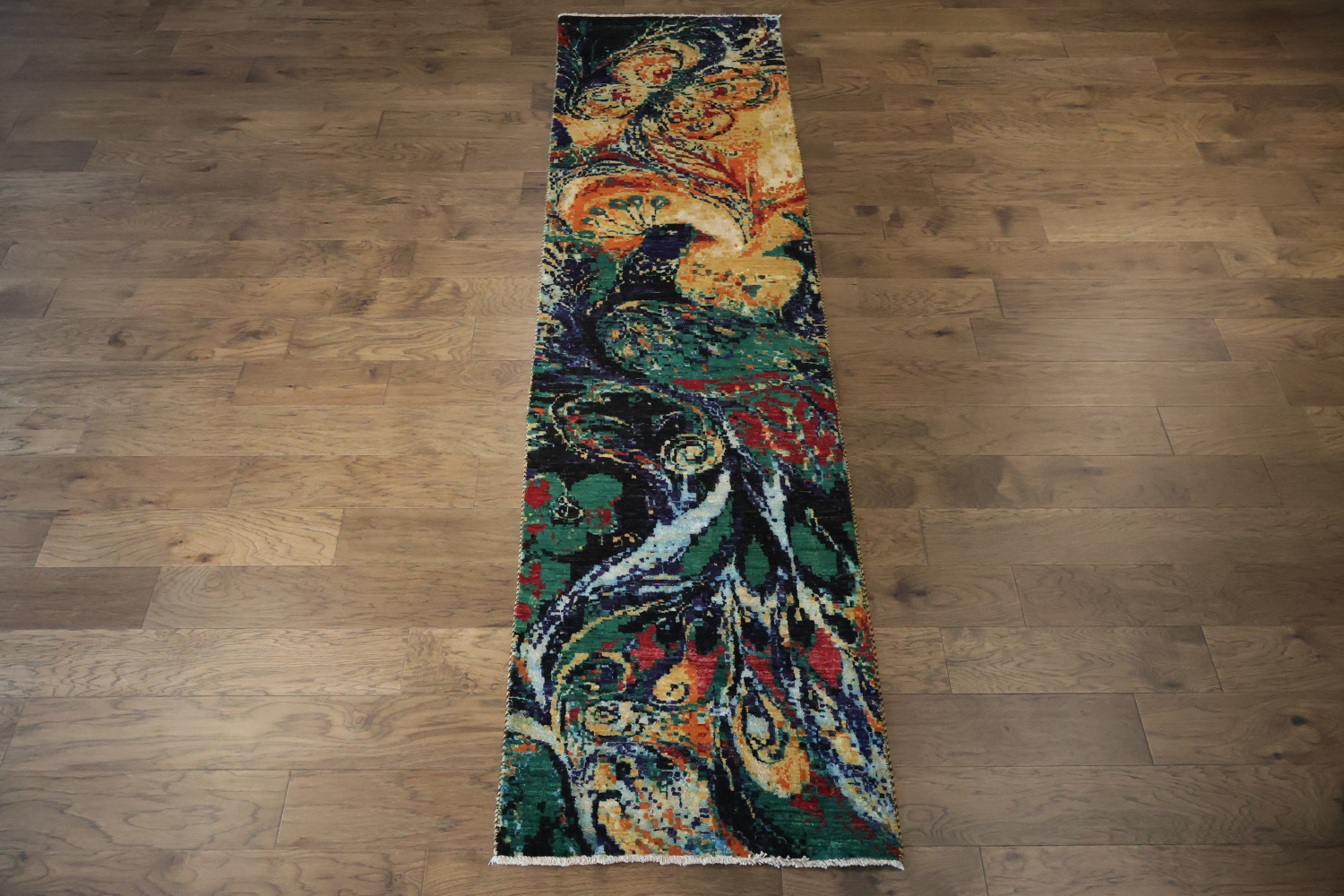 Abstract Nature-Inspired Runner Rug with Vibrant Swirling Colors 3x10 ft