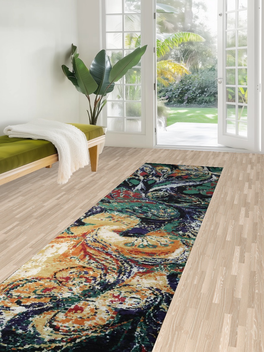 Abstract Nature-Inspired Runner Rug with Vibrant Swirling Colors 3x10 ft