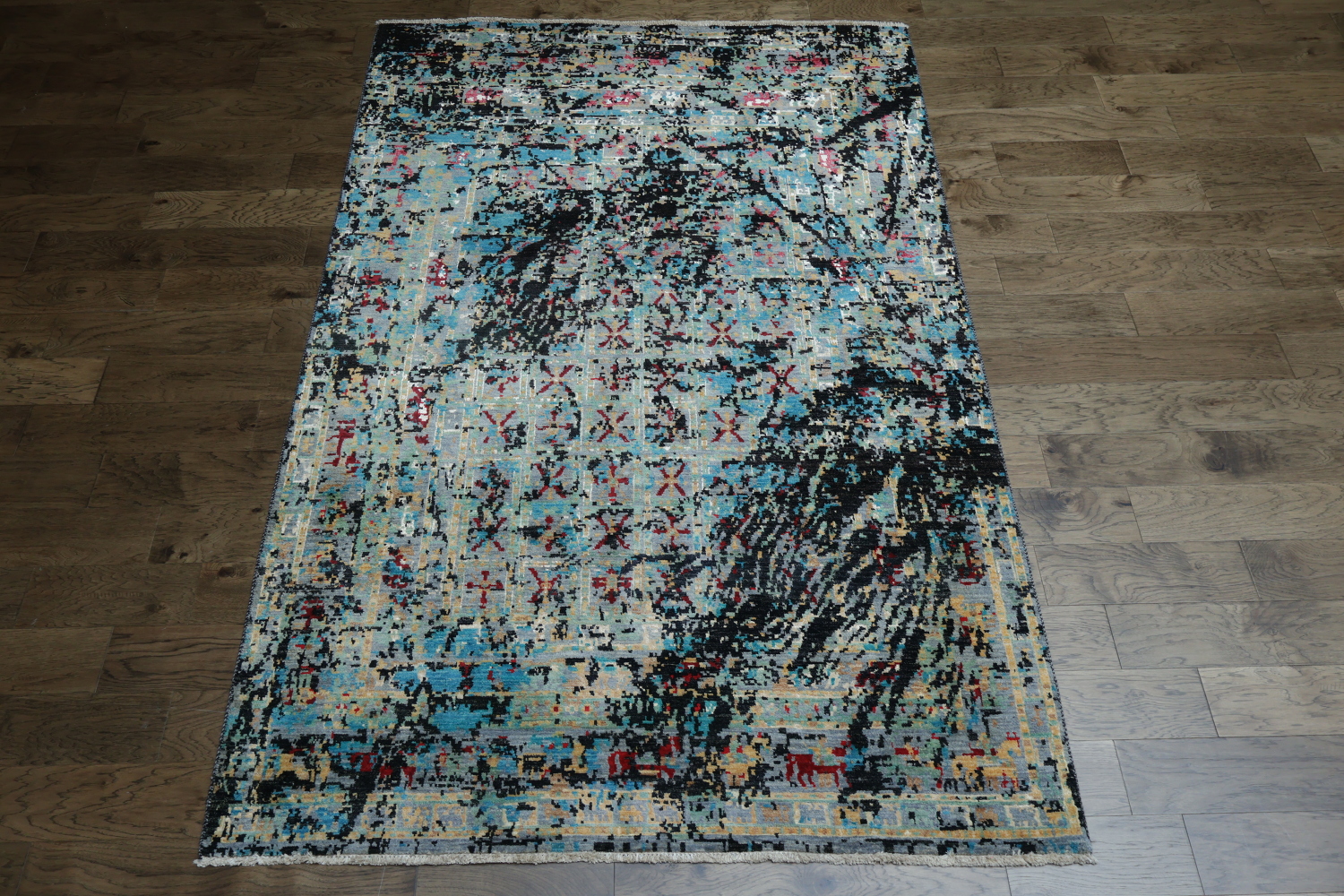 Contemporary Area Rug with Asymmetrical Brushstroke Design 6x9
