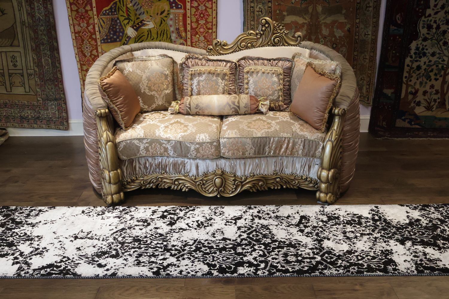 Contemporary Black and Grey Wool and Silk Runner with Modern Abstract Design 3x10 ft