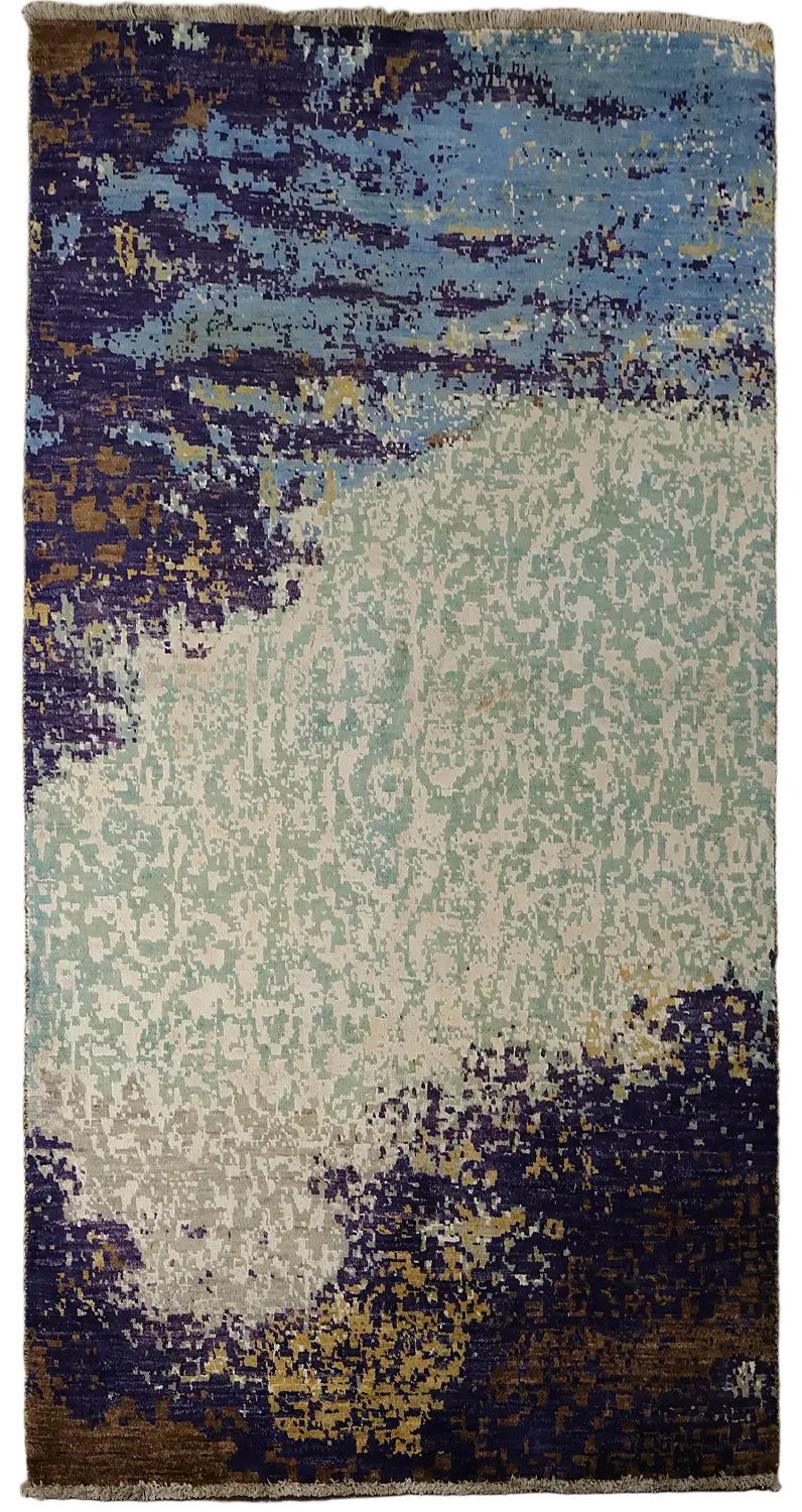 Modern Art-Inspired Rug in Subtle Blue and Gray Tones 4x6 ft