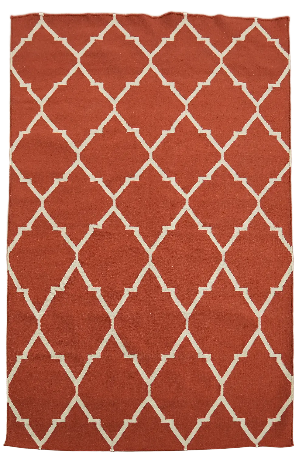 Modern Geometric Red Kilim Dhurrie Rug with Stylish White Lattice Pattern 5'x8'