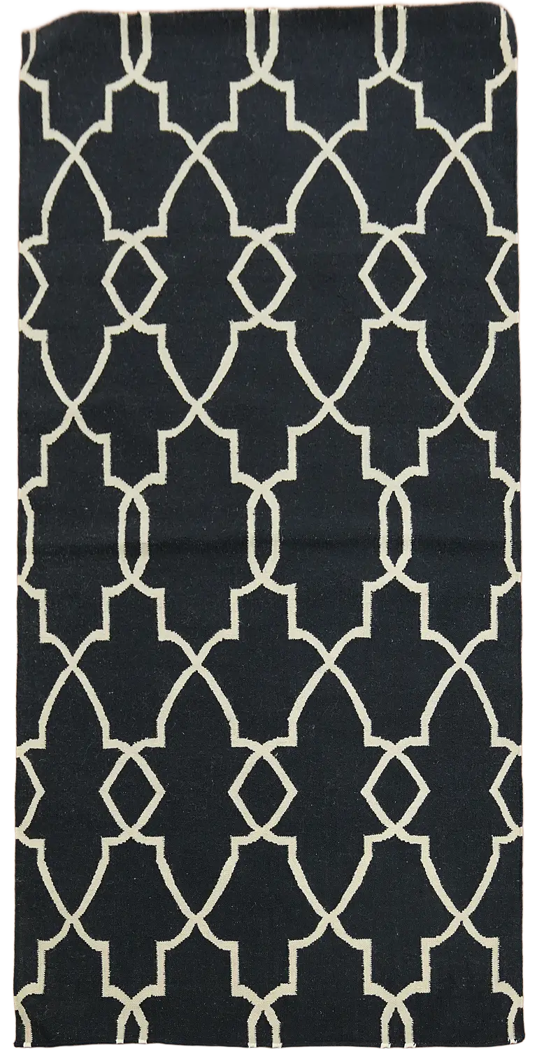 Contemporary Navy and White Kilim Chic Rug, Minimalist Look 5'x8'