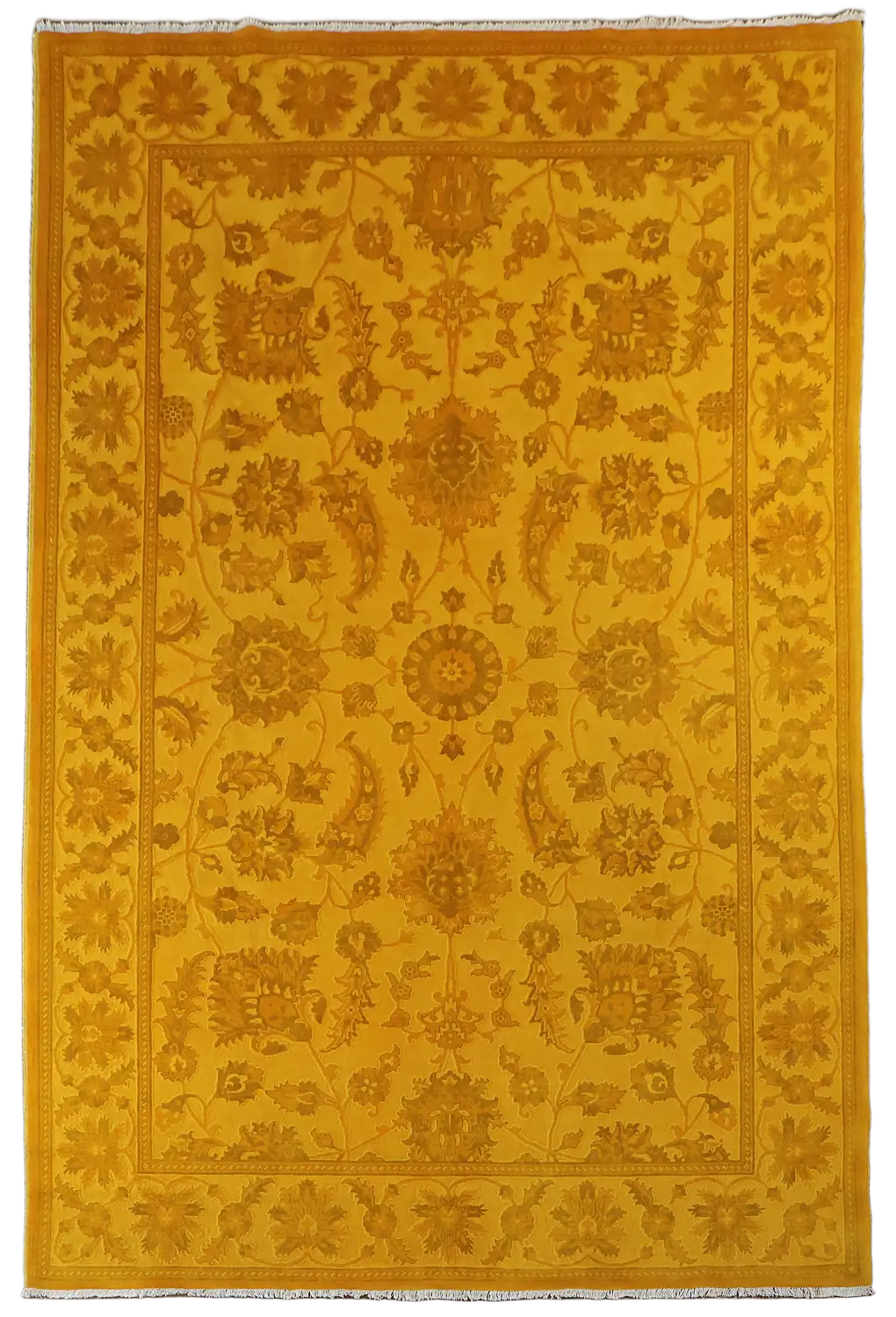Exquisite Gold Yellow Traditional Carved Area Rug for Living Room 6x9 ft