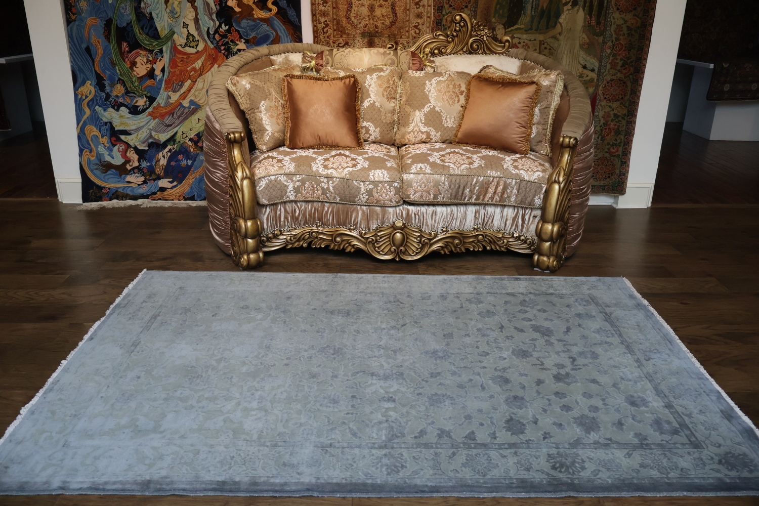 Distressed Look Silver Gray Hand-Knotted Area Rug 5x8