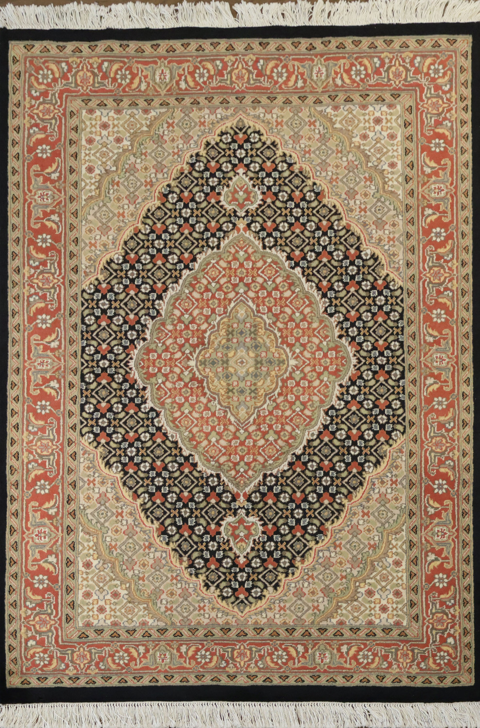 Vegetable Dye Geometric Tabriz Mahi Oriental Wool Rug 4x6