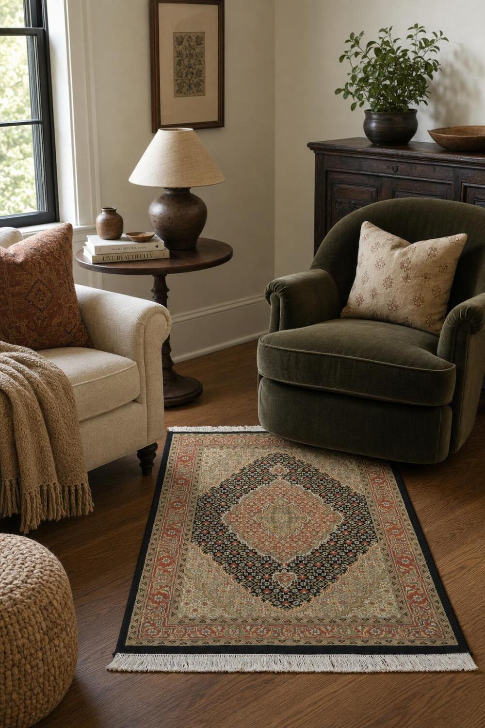 Vegetable Dye Geometric Tabriz Mahi Oriental Wool Rug 4x6