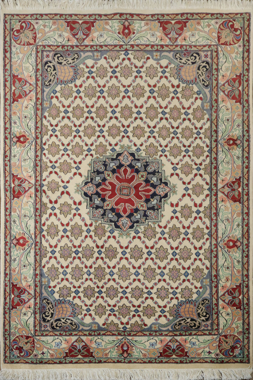 Vegetable Dye Geometric Tabriz Oriental Wool Rug 4x6
