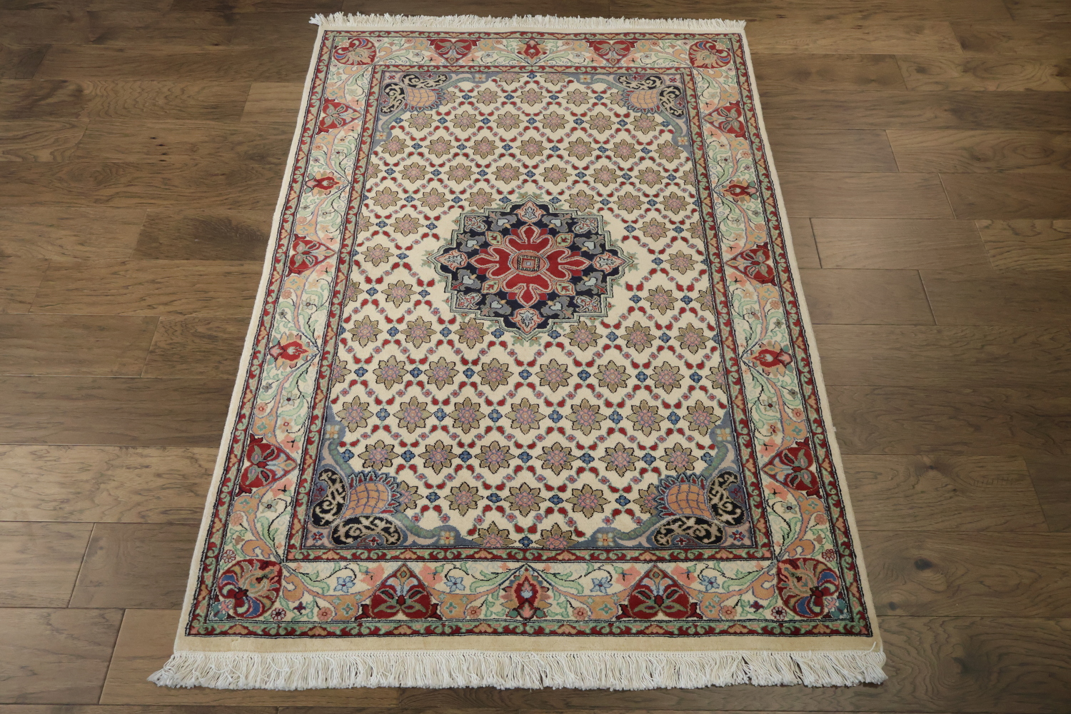 Vegetable Dye Geometric Tabriz Oriental Wool Rug 4x6