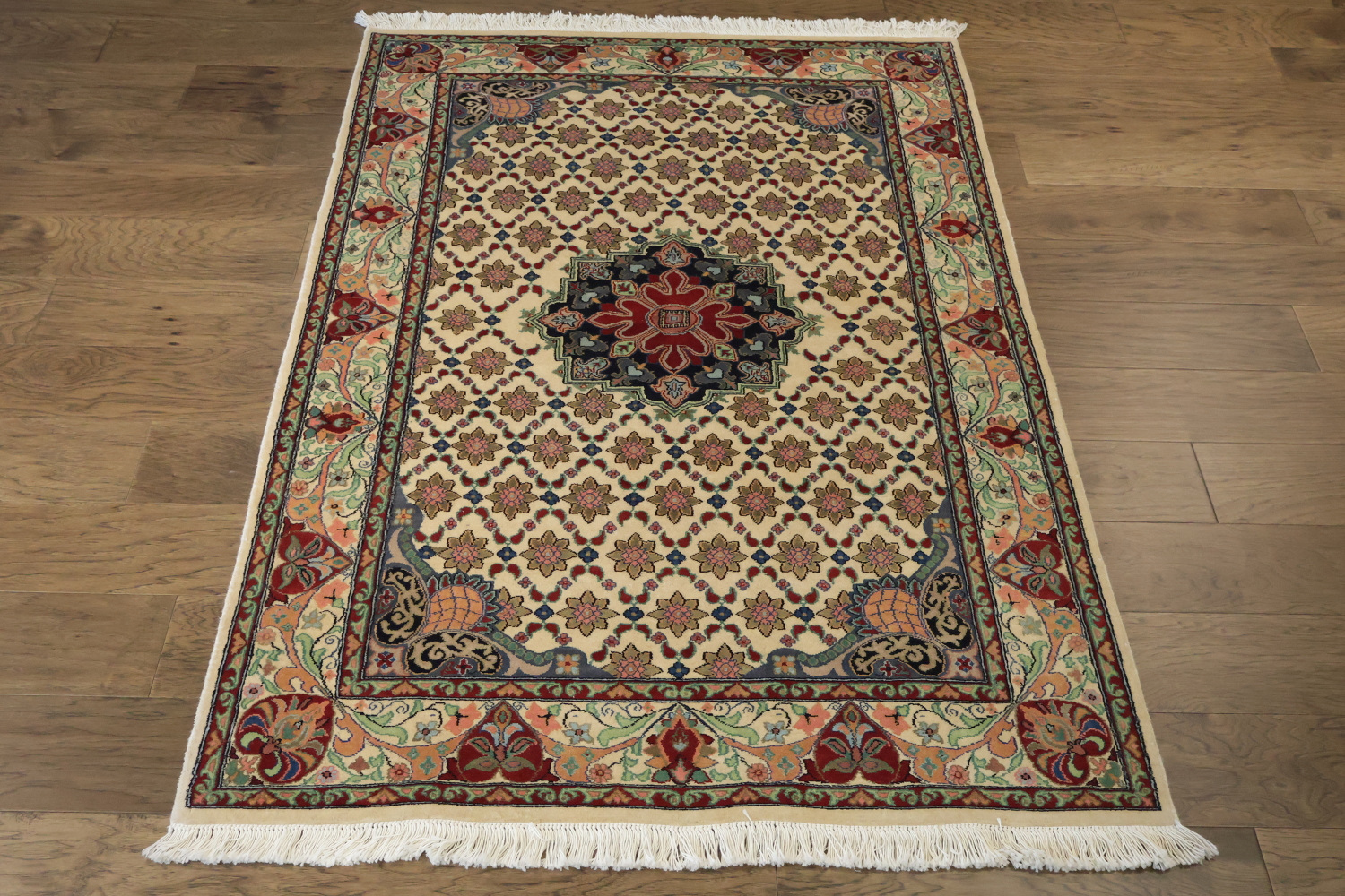 Vegetable Dye Geometric Tabriz Oriental Wool Rug 4x6