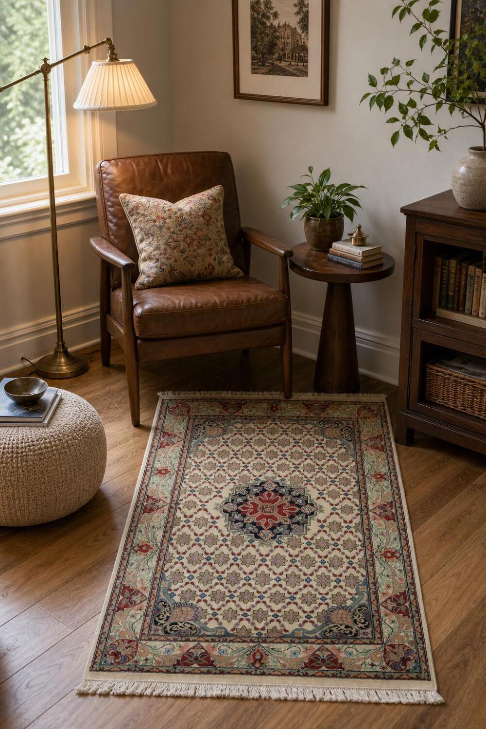 Vegetable Dye Geometric Tabriz Oriental Wool Rug 4x6