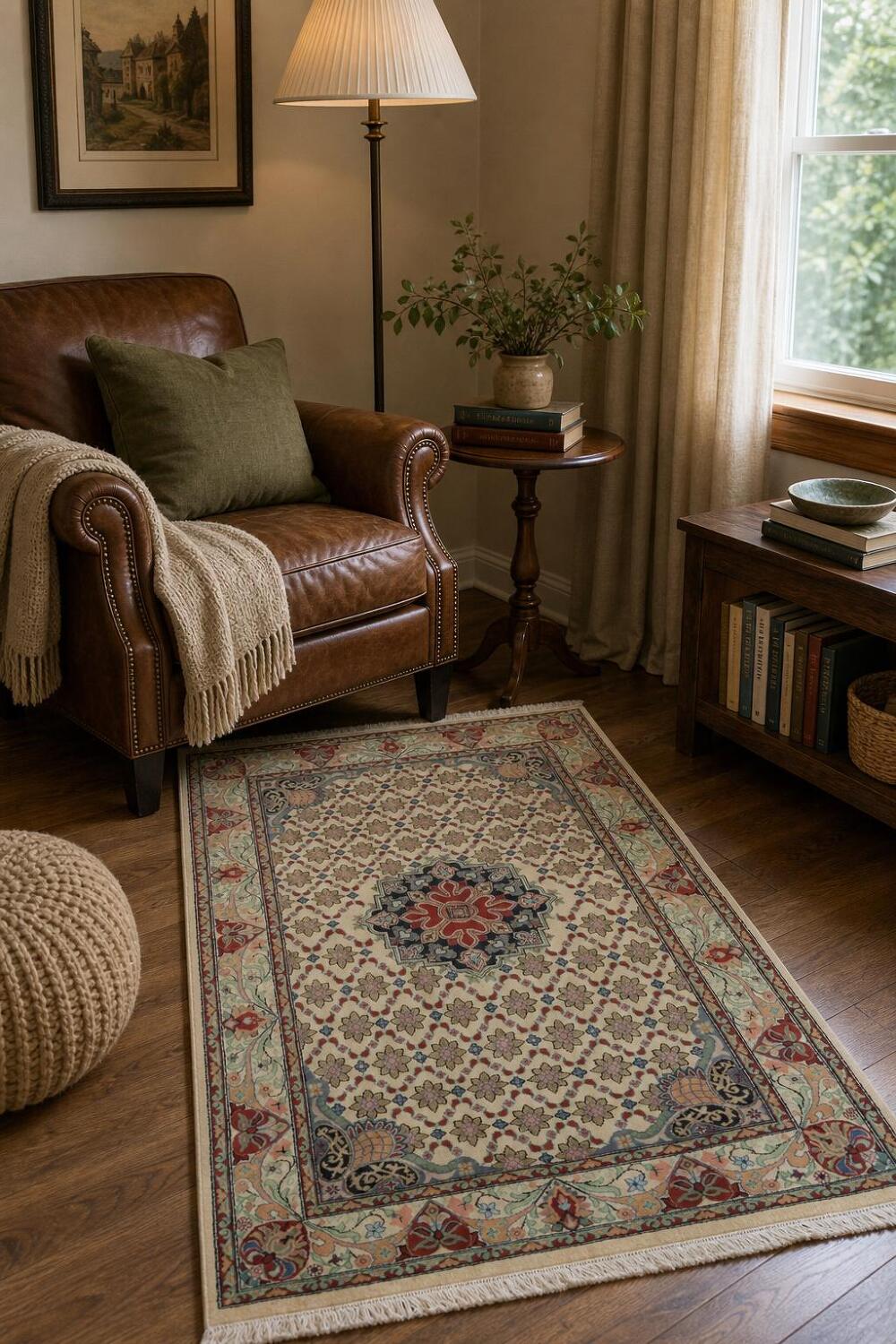 Vegetable Dye Geometric Tabriz Oriental Wool Rug 4x6