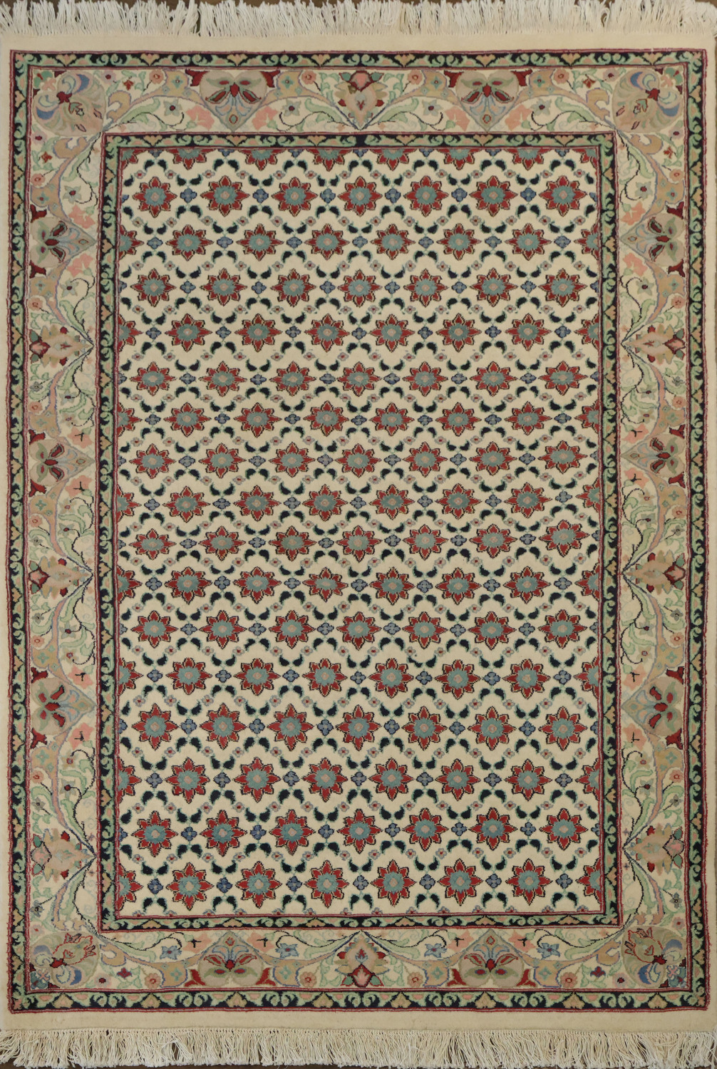 Vegetable Dye Geometric Tabriz Oriental Wool Rug 4x6