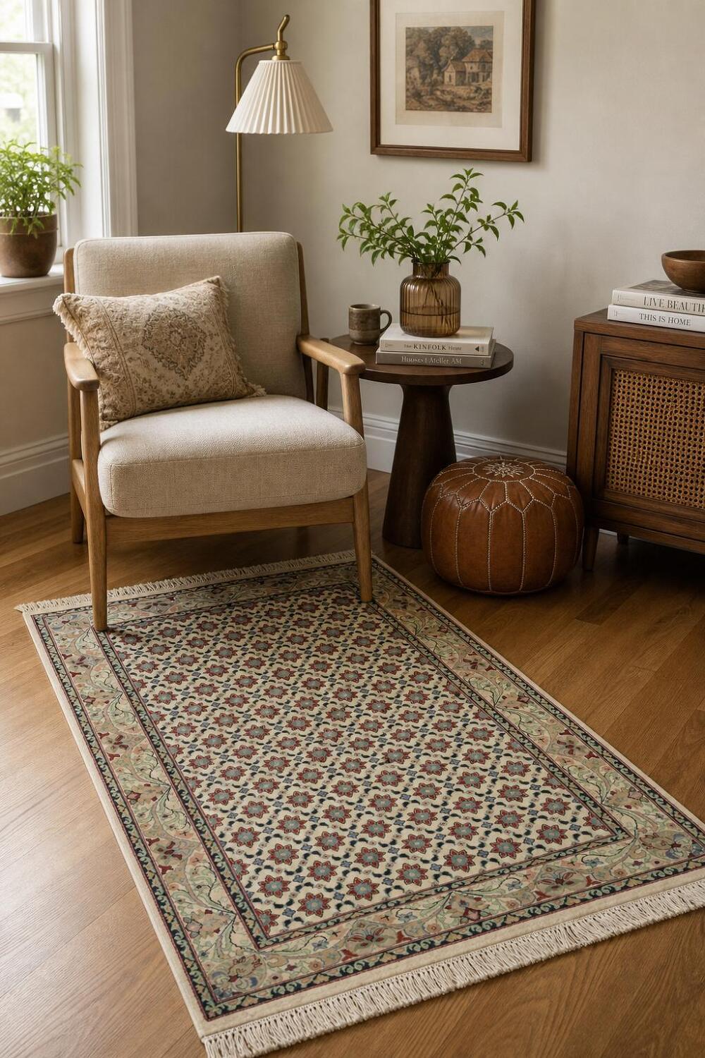 Vegetable Dye Geometric Tabriz Oriental Wool Rug 4x6