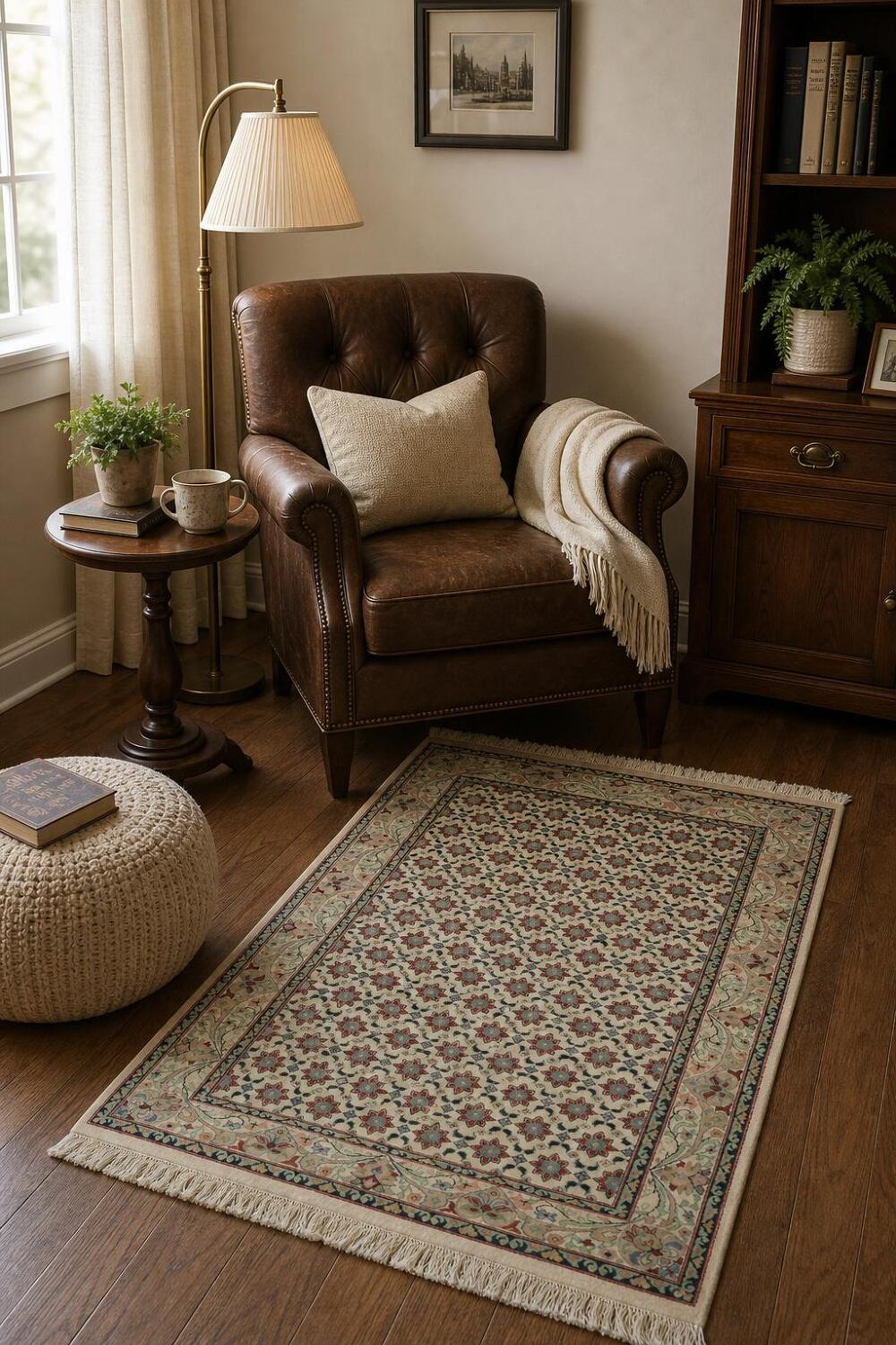 Vegetable Dye Geometric Tabriz Oriental Wool Rug 4x6