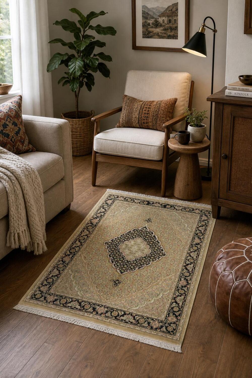 Vegetable Dye Geometric Tabriz Mahi Oriental Wool Rug 4x6