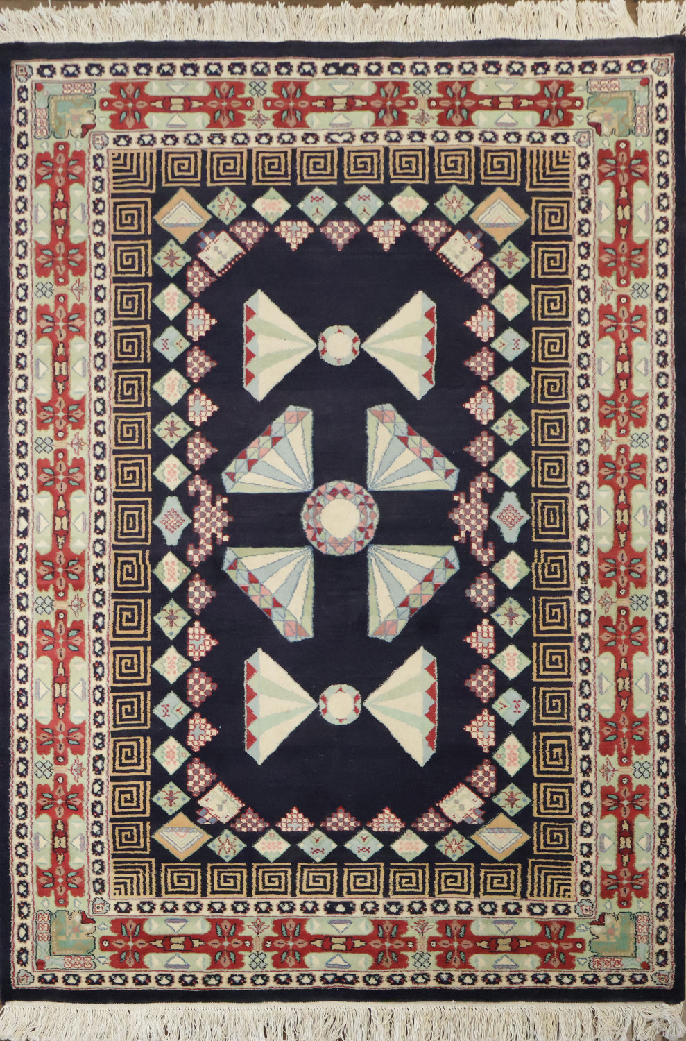 Vegetable Dye Geometric Tabriz Oriental Wool Rug 4x6