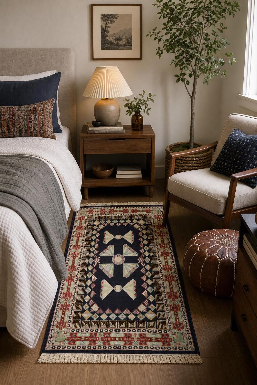 Vegetable Dye Geometric Tabriz Oriental Wool Rug 4x6