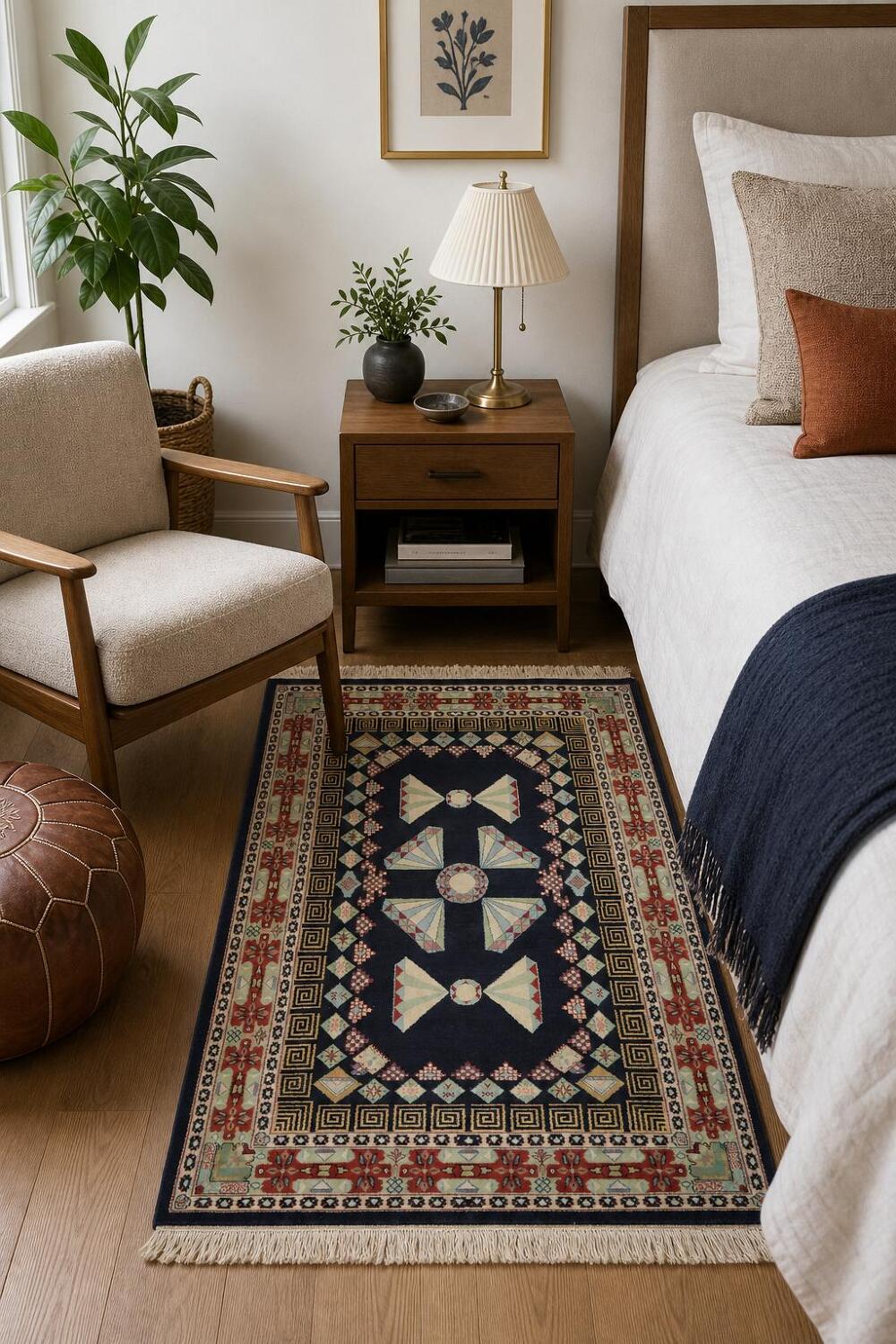 Vegetable Dye Geometric Tabriz Oriental Wool Rug 4x6