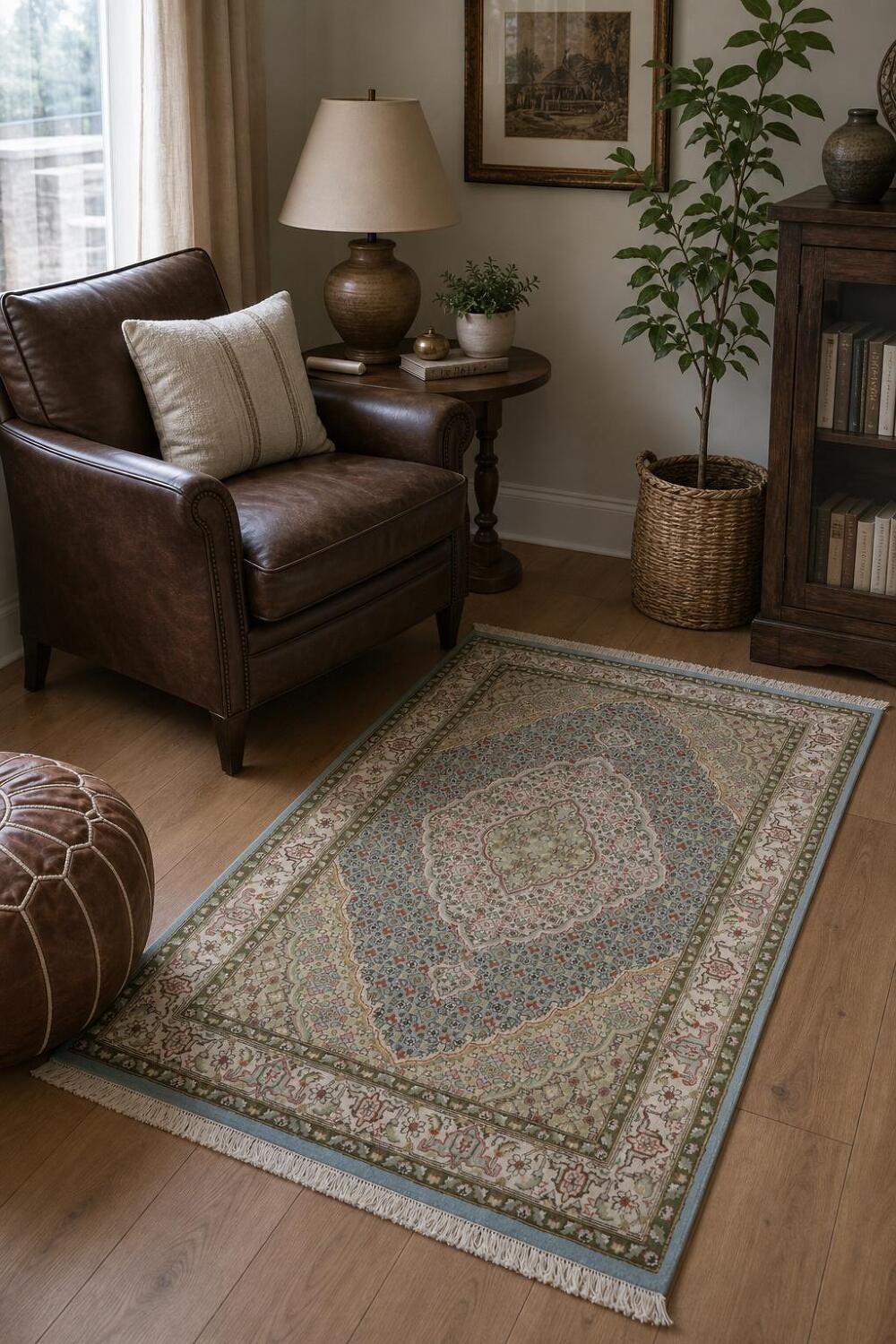 Vegetable Dye Floral Tabriz Oriental Wool Rug 4x6