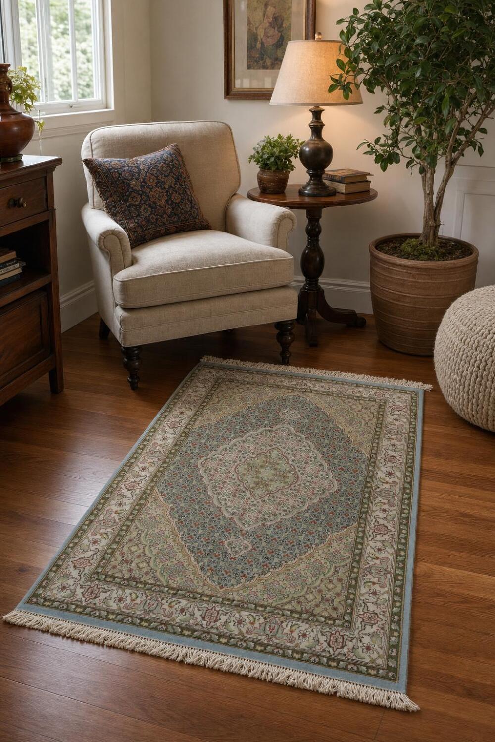 Vegetable Dye Floral Tabriz Oriental Wool Rug 4x6