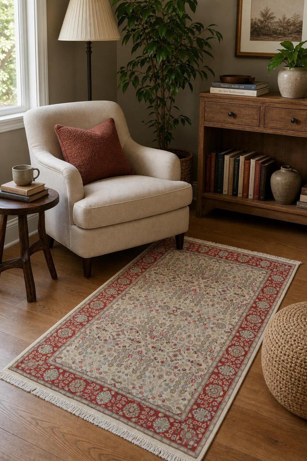 Vegetable Dye Floral Tabriz Oriental Wool Rug 4x6