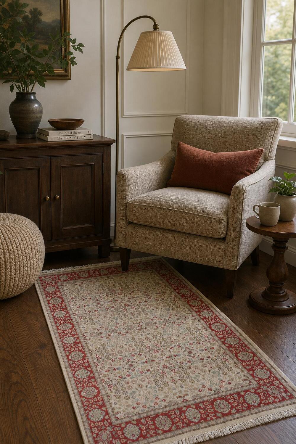 Vegetable Dye Floral Tabriz Oriental Wool Rug 4x6