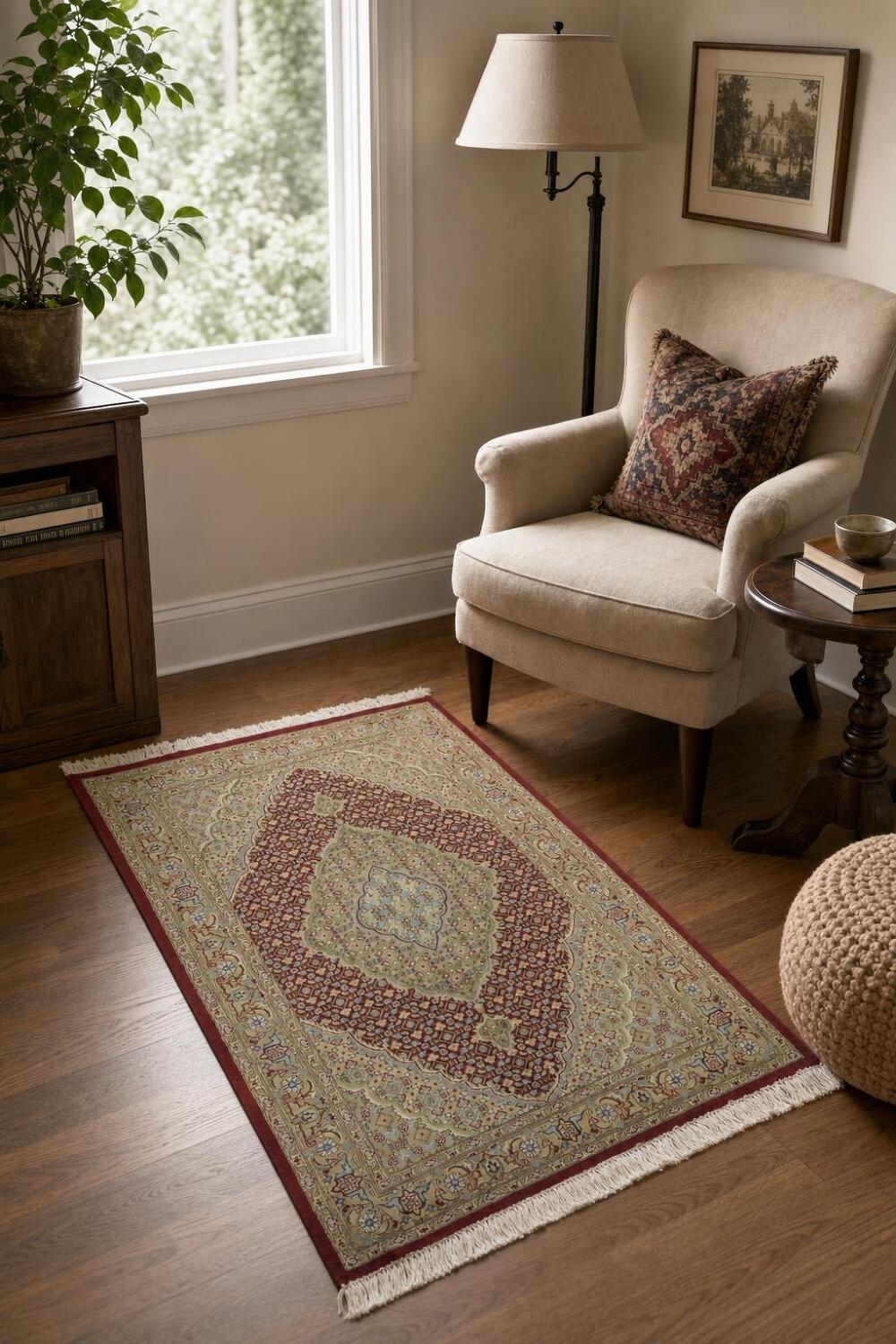 Vegetable Dye Tabriz Mahi Oriental Wool Area Rug 4x6