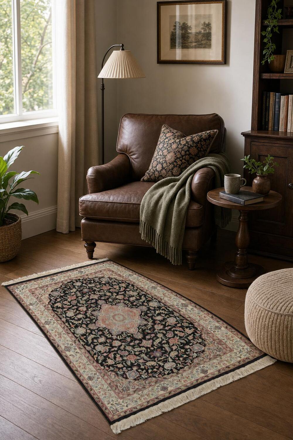 Vegetable Dye Floral Tabriz Oriental Wool Rug 4x6