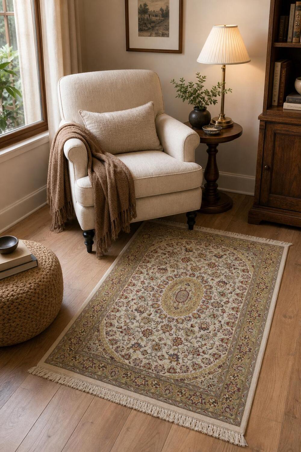 Vegetable Dye Floral Tabriz Oriental Wool Rug 4x6