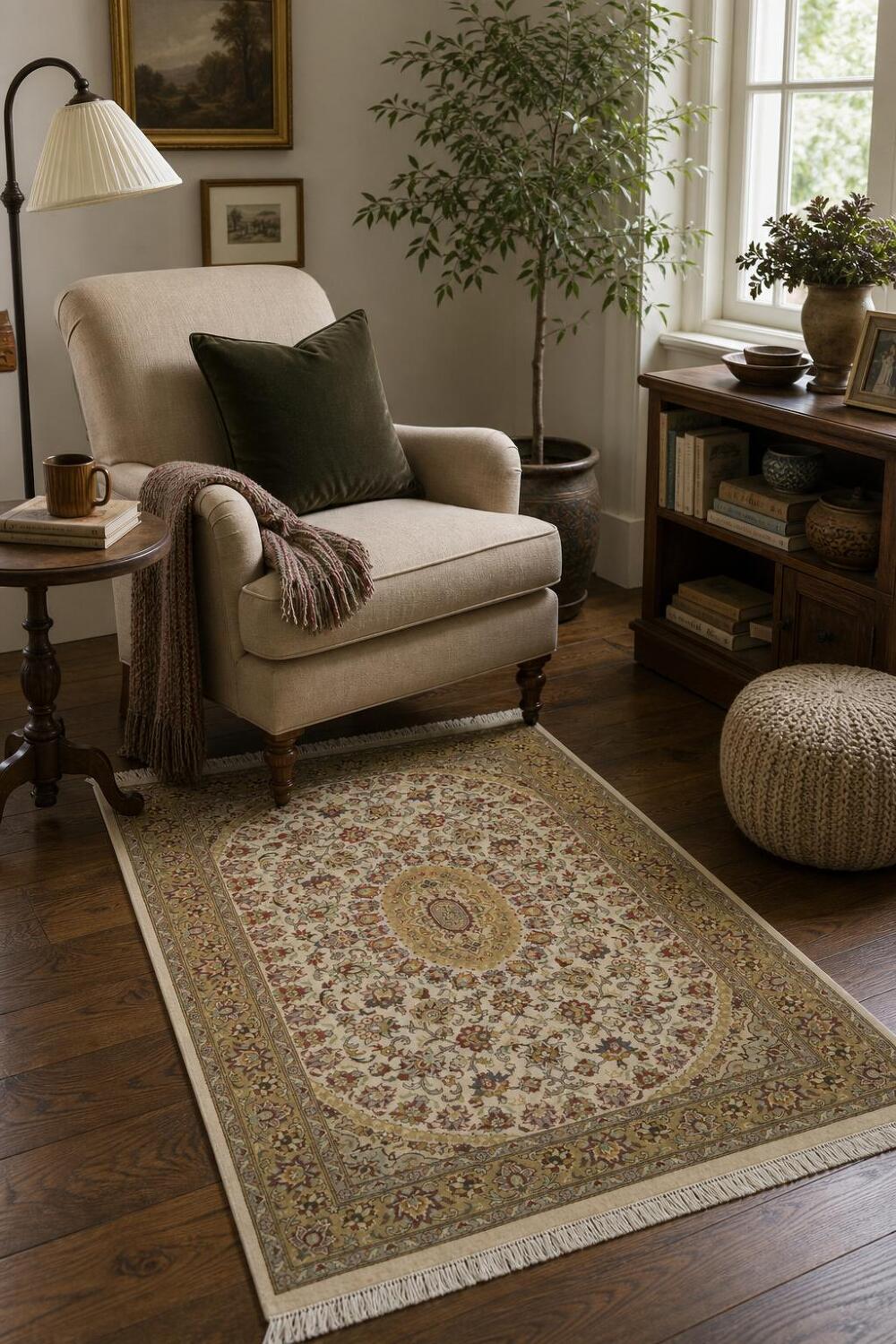 Vegetable Dye Floral Tabriz Oriental Wool Rug 4x6
