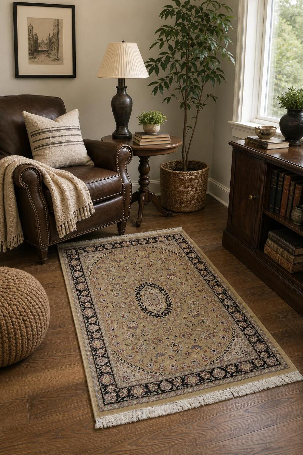 Vegetable Dye Floral Tabriz Oriental Wool Area Rug 4x6