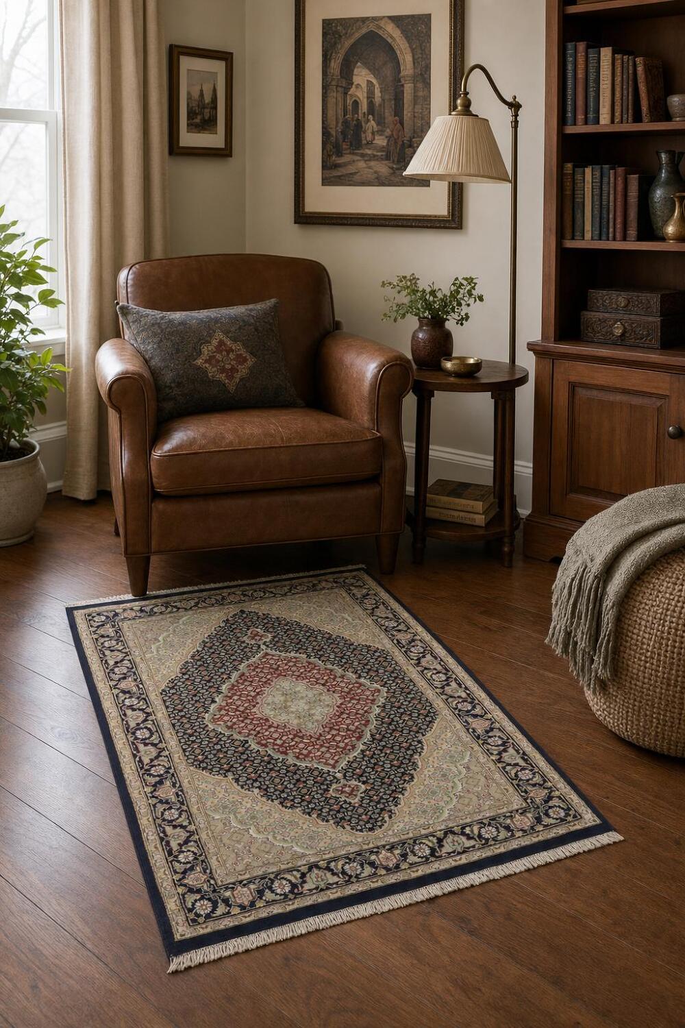 Geometric Tabriz Mahi Oriental Wool Rug 4x6