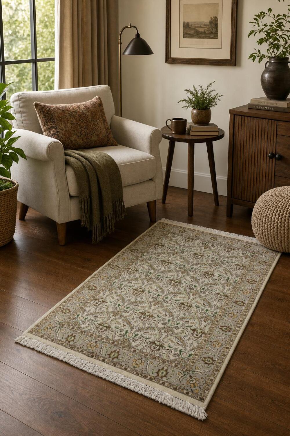 Vegetable Dye Floral Tabriz Oriental Area Rug 4x6