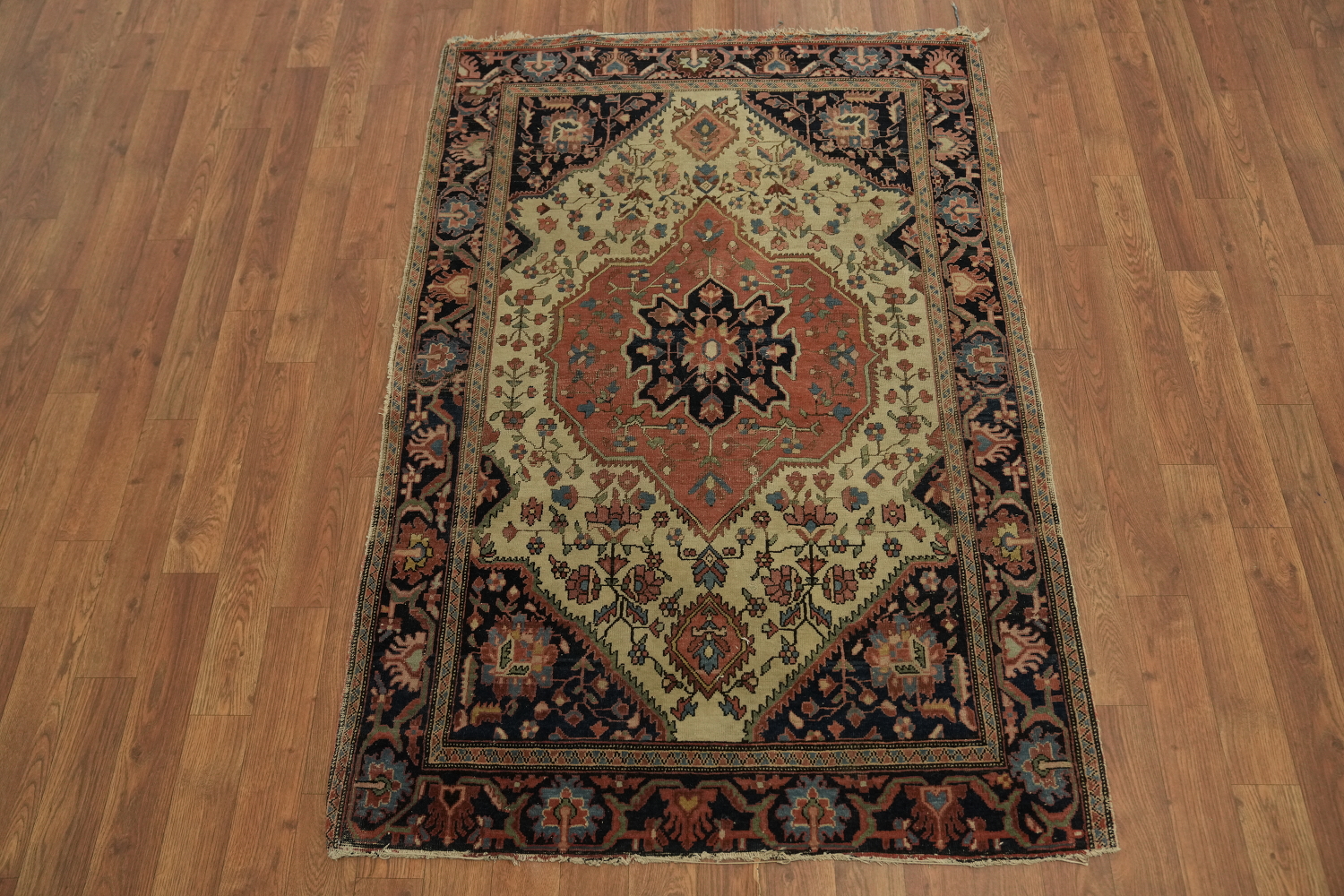 Pre-1900 Antique Vegetable Dye Sarouk Farahan Persian Area Rug 3x5
