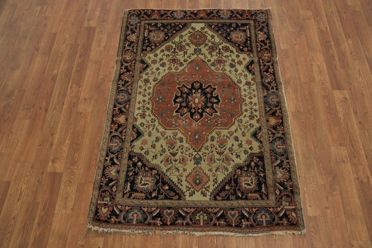 Pre-1900 Antique Vegetable Dye Sarouk Farahan Persian Area Rug 3x5
