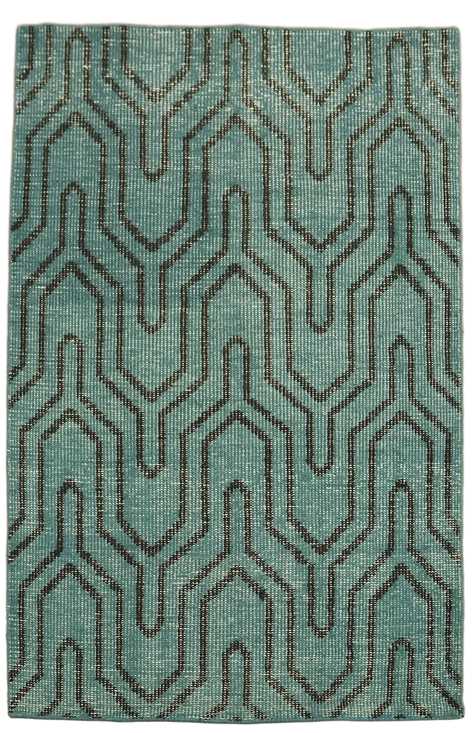 Distressed Teal and Gray Rug with Modern Geometric Patterns 4x6 ft