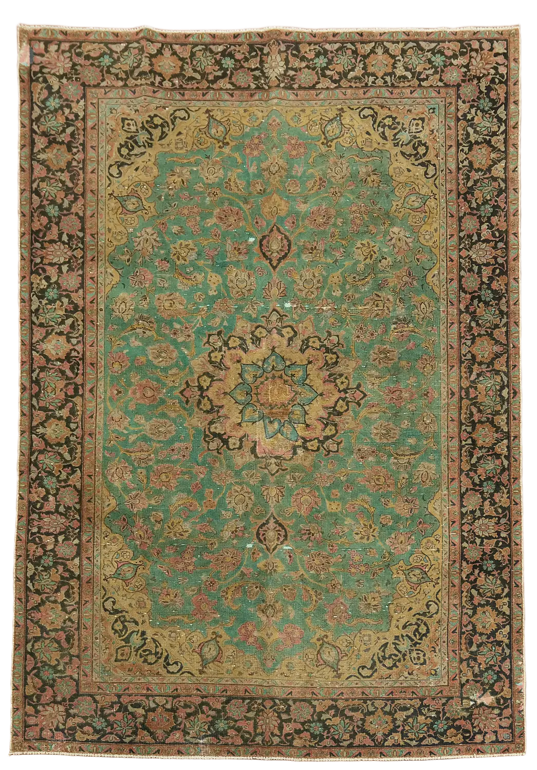 Traditional Aqua and Gold Distressed Vintage Persian Rug 8'x11'