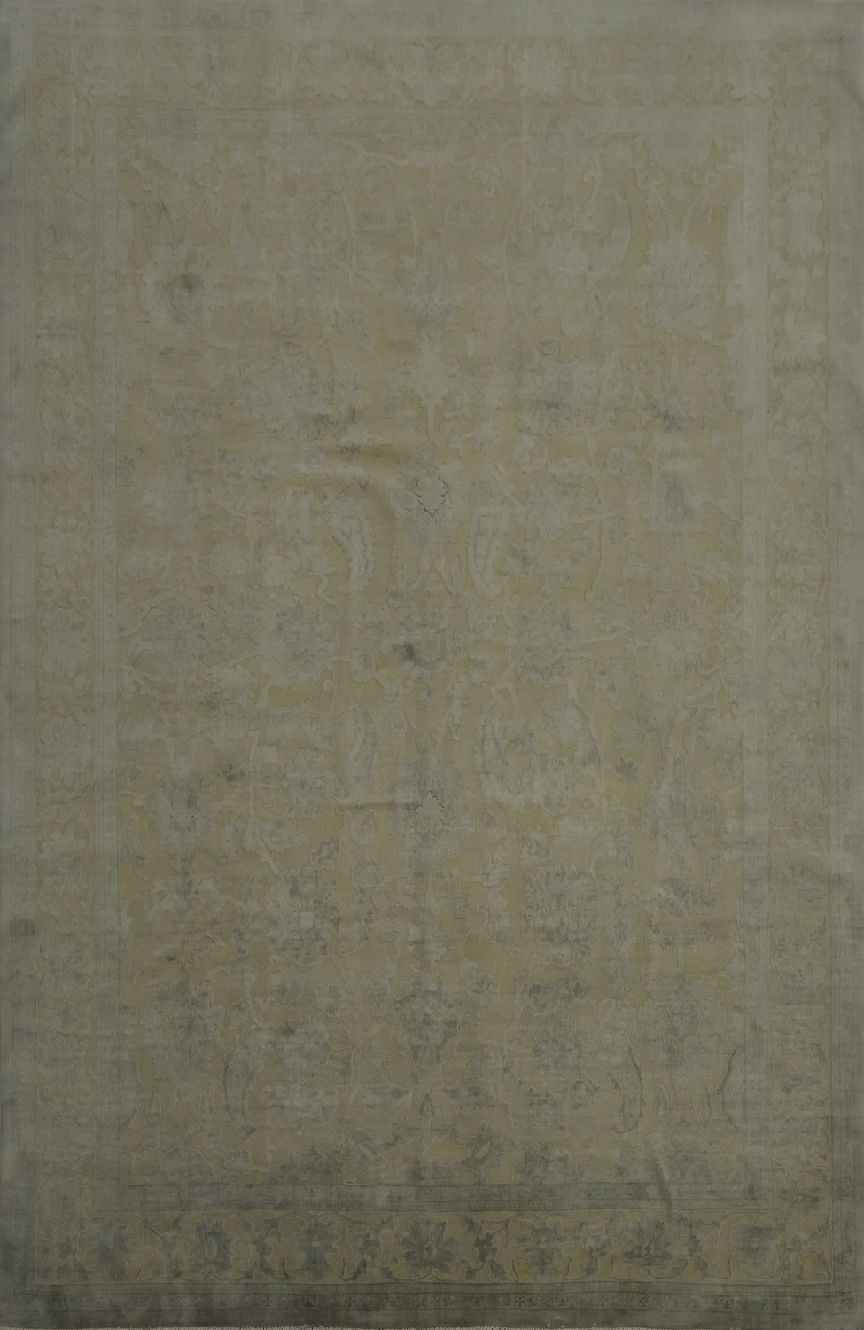 Classic Gray and Green Area Rug with Delicate Distressed Design 9x12