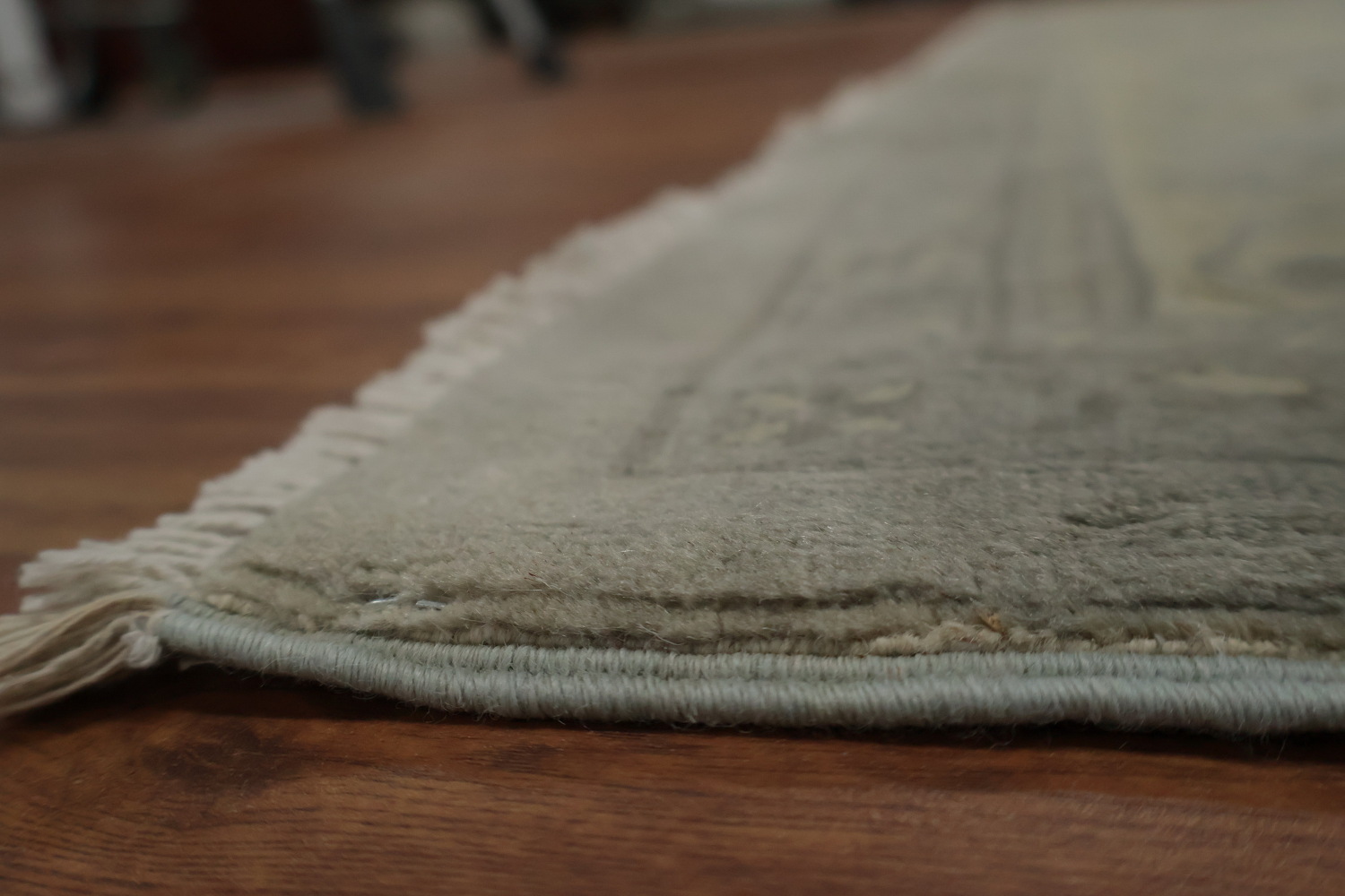 Classic Gray and Green Area Rug with Delicate Distressed Design 9x12
