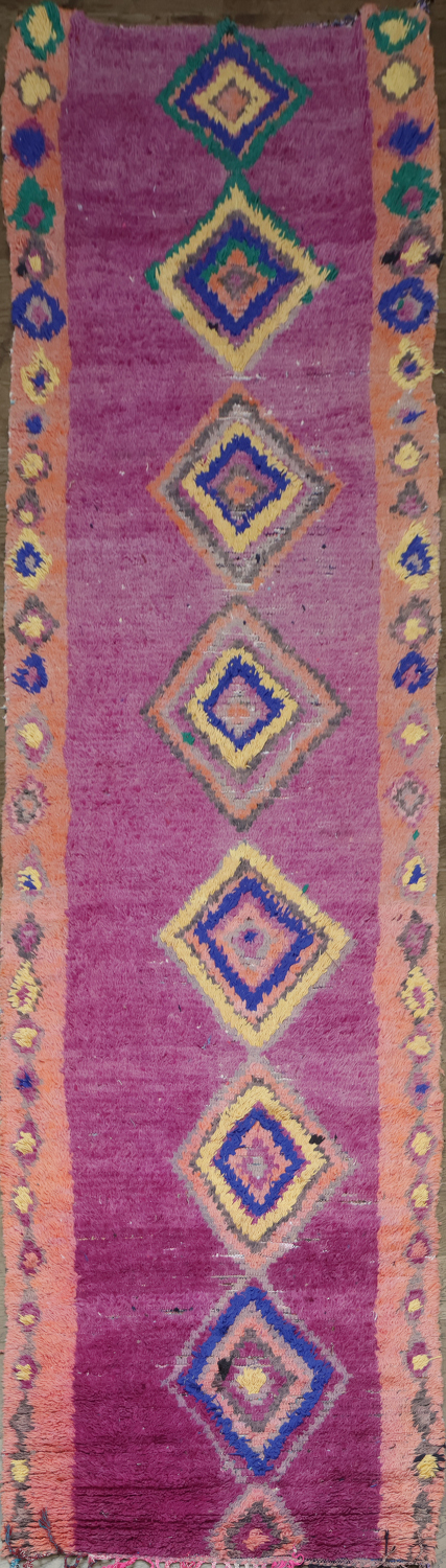 Bohemian Moroccan Purple Runner Rug with Pastel Borders 4x13