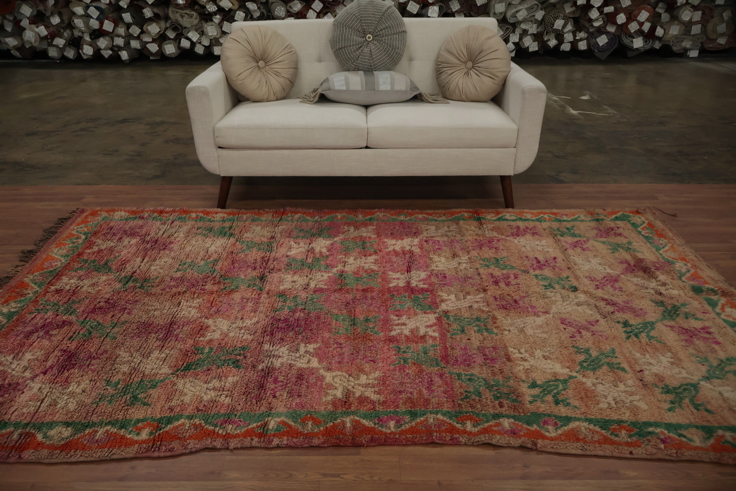Elegant Moroccan Area Rug 5x9 with Natural Earth Tones and Pink