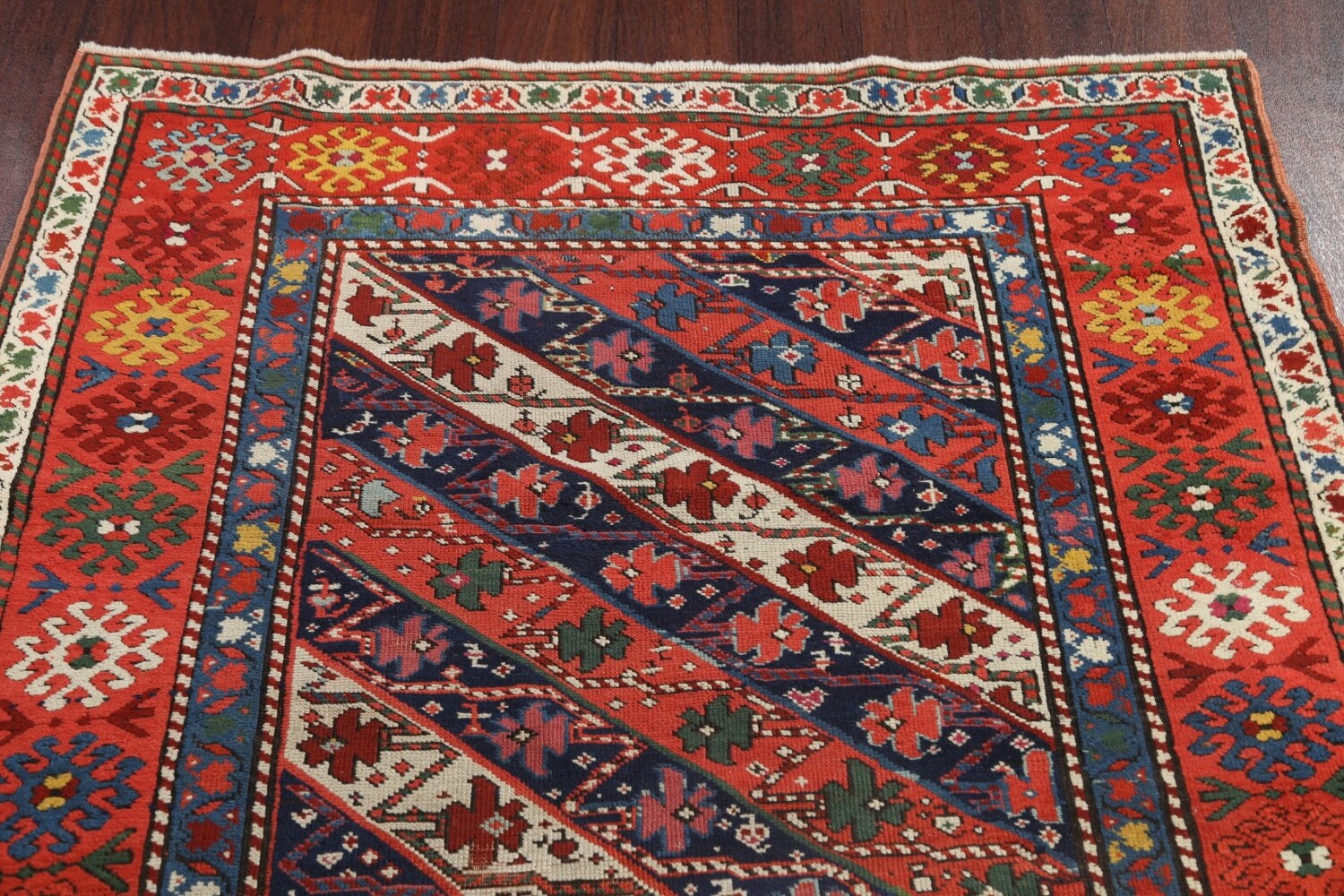 Antique Vegetable Dye Kazak Oriental Area Rug 4x8