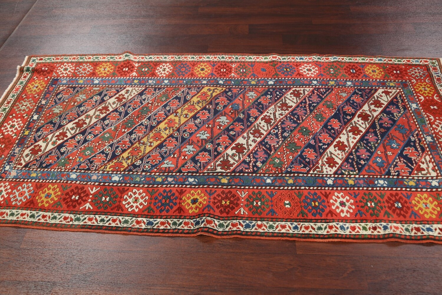 Antique Vegetable Dye Kazak Oriental Area Rug 4x8