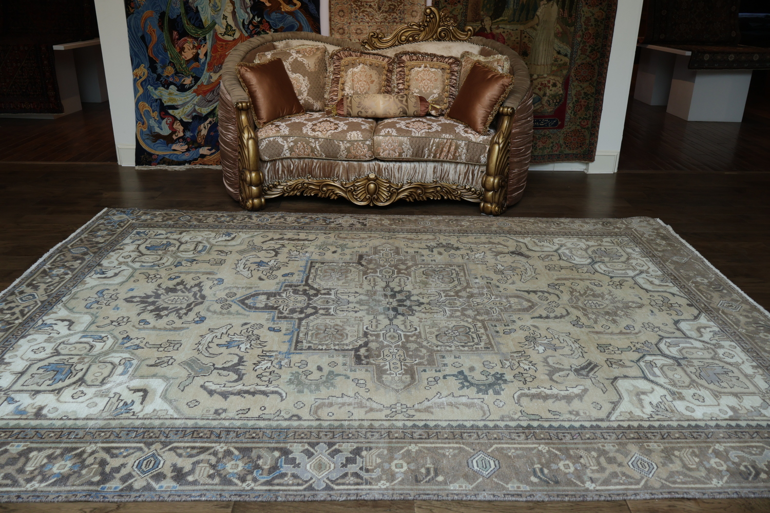 Vintage Geometric Muted Heriz Persian Area Rug 8x11