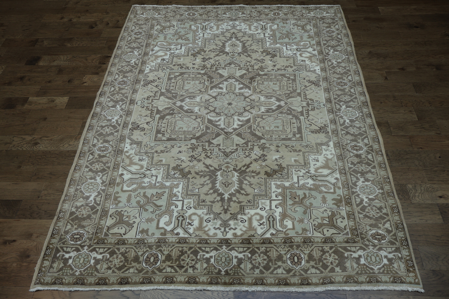 Geometric Muted Color Vintage Heriz Persian Wool Rug 8x11