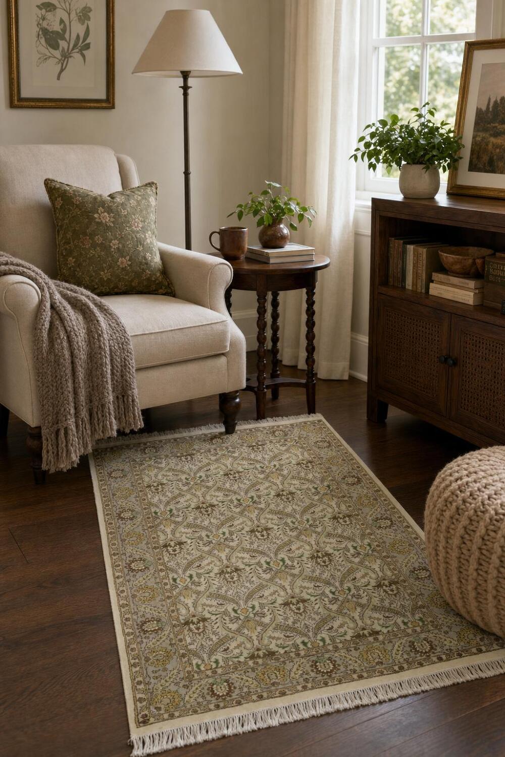 Vegetable Dye Aubusson Handmade Wool Rug 4x6