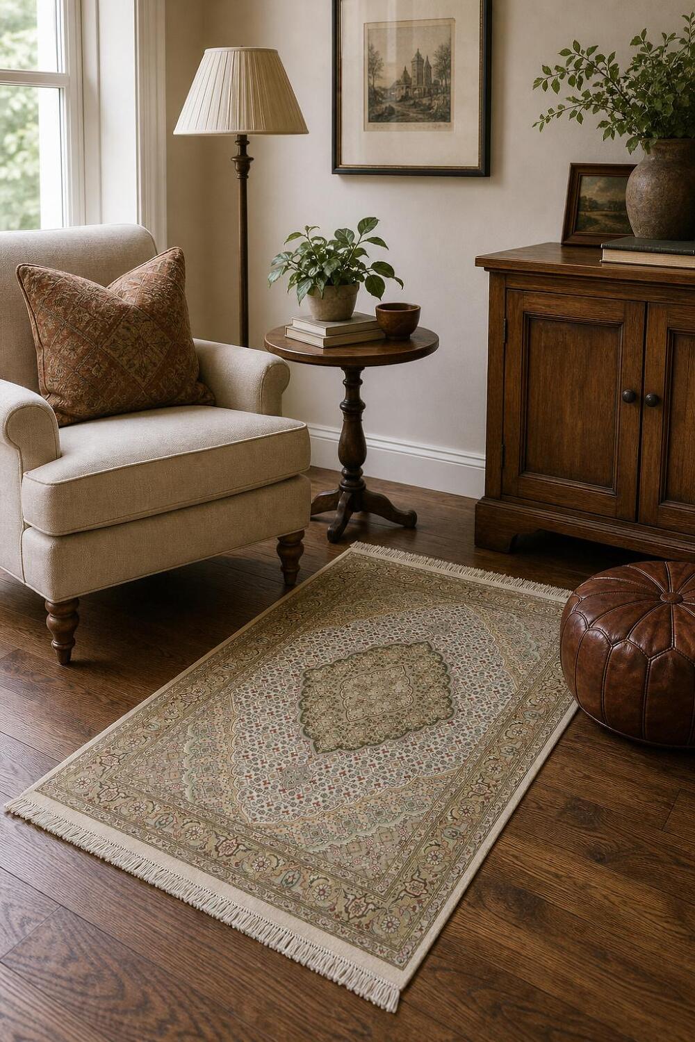 Vegetable Dye Tabriz Mahi Wool Rug 4x6