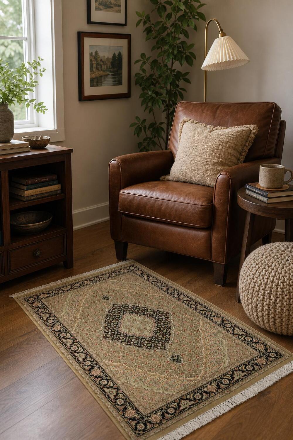Vegetable Dye Wool/ Silk Tabriz Mahi Wool Rug 4x6