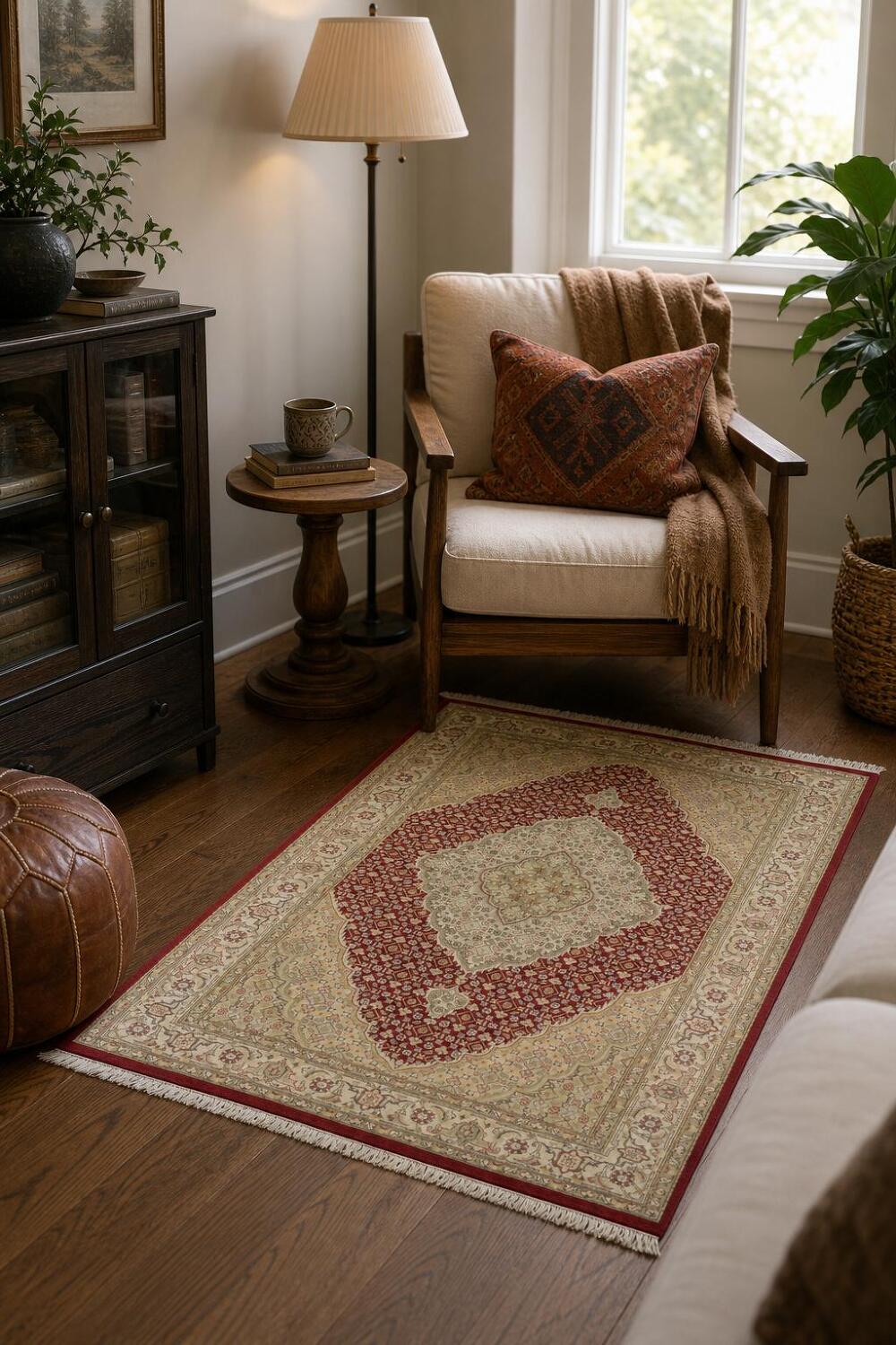 Vegetable Dye Red Tabriz Mahi Wool Area Rug 4x6